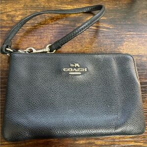 Coach Black Leather Wristlet with Gold Zipper